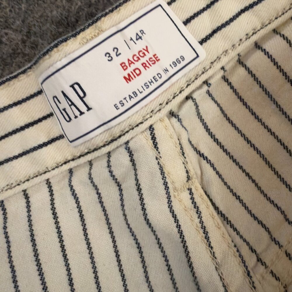 GAP Off-white Jean Navy Stripe Wide Leg High Rise Size 14 - Picture 3 of 4